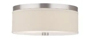 Forecast Lighting F1318-36 Embarcadero Two-Light Flushmount With Vanilla Fabric Shades And Etched White Glass, Satin Nickel 1