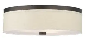 Forecast Lighting F1319-20 Embarcadero Three-Light Flushmount With Vanilla Fabric Shades And Etched White Glass, Sorrel Bronze 1