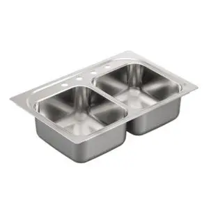Moen G182114 1800 Series 18-Gauge Double Bowl Drop In Sink, Stainless Steel 1