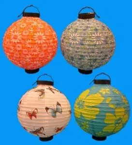 4 Battery-Operated, Assorted Designs Chinese/Japanese Paper Lanterns 12" Diameter 1
