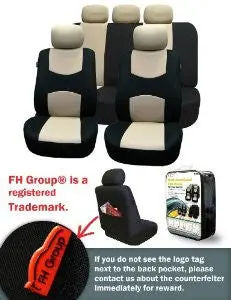 Fh-Fb051115 Multifunctional Flat Cloth Car Seat Covers, Airbag Compatible And Split Bench, Beige / Black Color 1