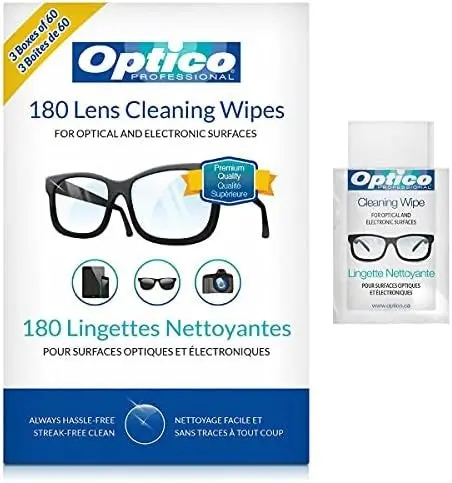 Optico Professional Pre-Moistened Cleaning Cloths - Premium Quality Cleaner For Eye Glasses, Screens, And Cameras Lenses - No Spray Bottle Needed | 180 Cloth Lens Wipes 1