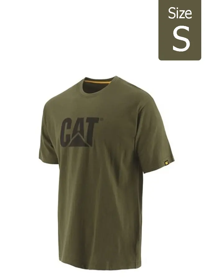Cat Trademark Logo Men's Cotton Short Sleeve T-Shirt - Green Caterpillar 1