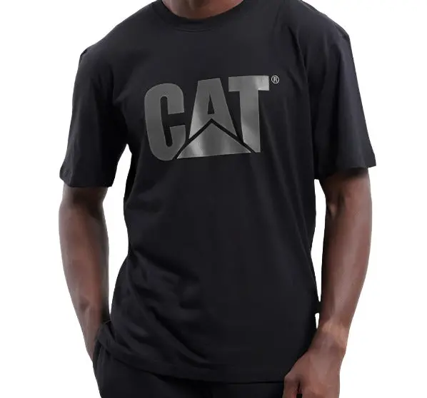 Cat Trademark Logo Men's Cotton Short Sleeve T-Shirt - Black Caterpillar 1