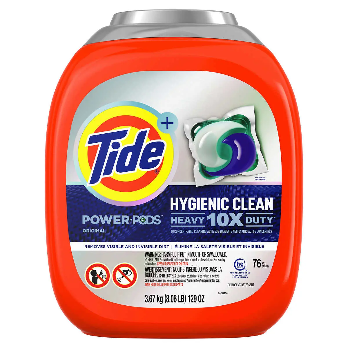 Tide Hygienic Clean Heavy 10X Duty Power Pods Laundry Detergent Pacs, Original, 76 Count, For Visible And Invisible Dirt, 3.67Kg 1