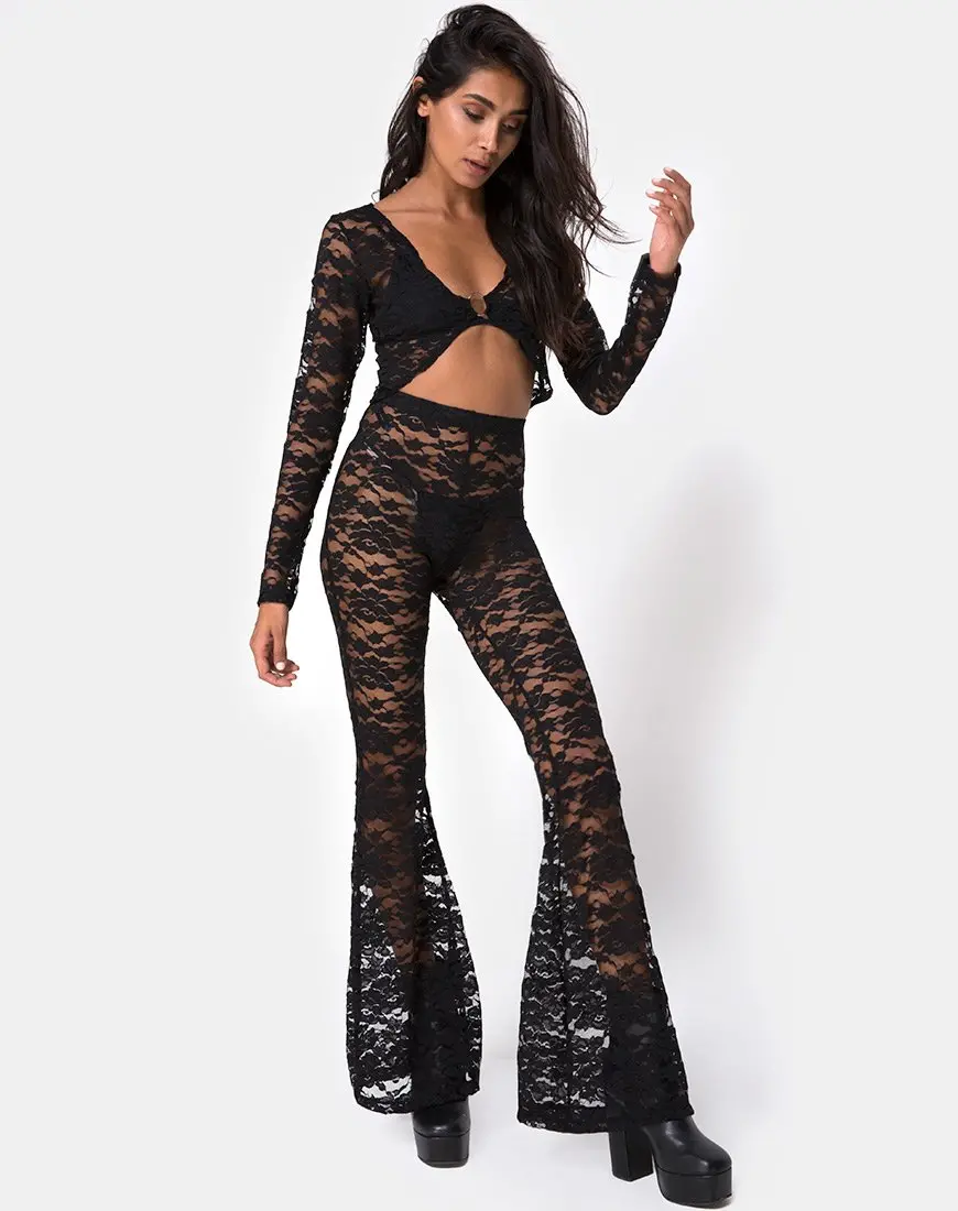 Herlom Flare Trouser In Lace Black 1