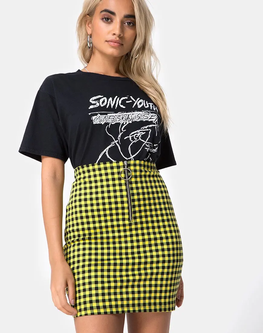 Kimber Bodycon Skirt In Medium Gingham Yellow 1