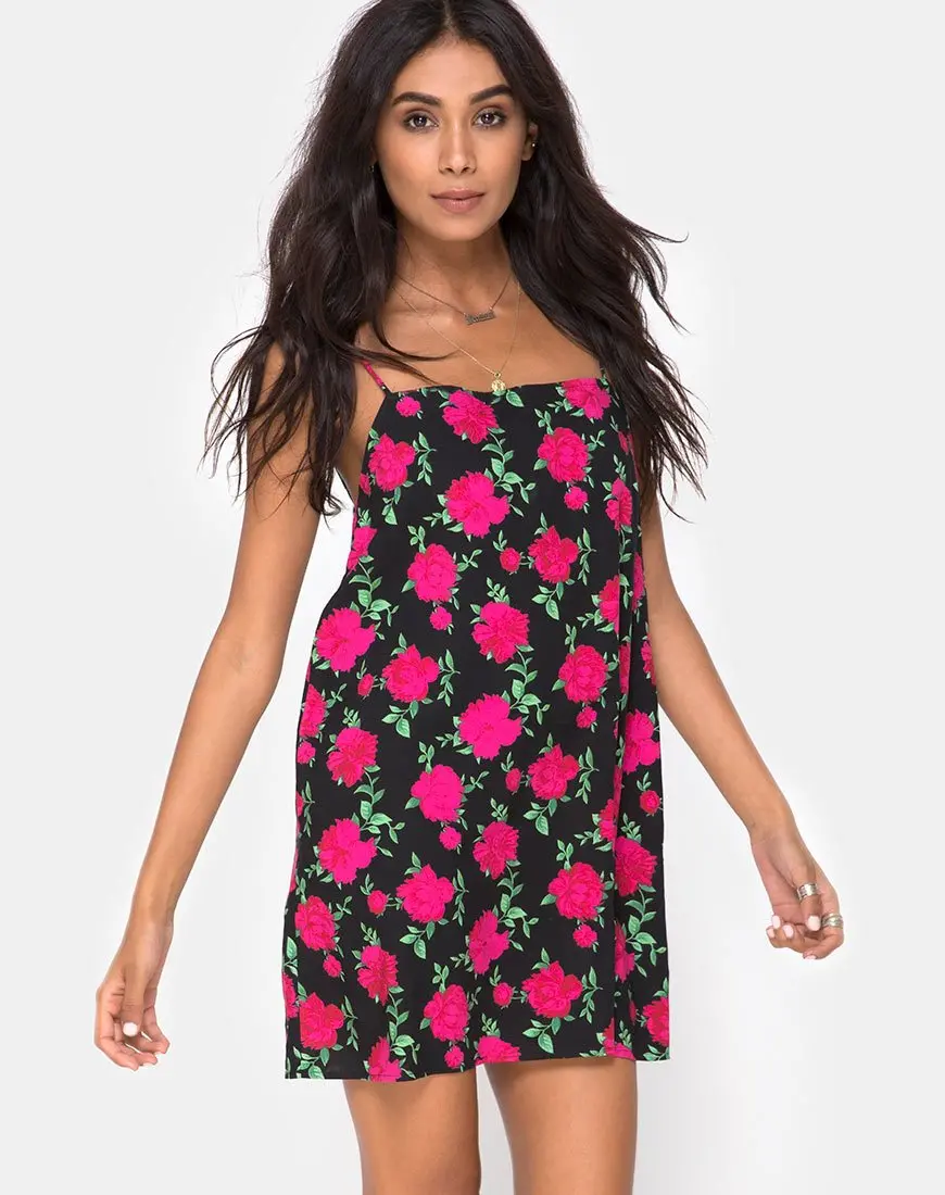 Lura Slip Dress In Valeria Rose Black And Red 1