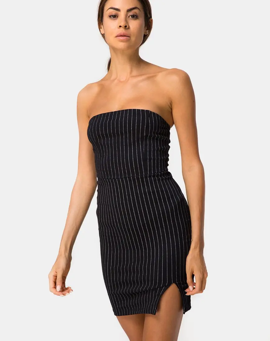 Luveries Dress In Pinstripe Black 1