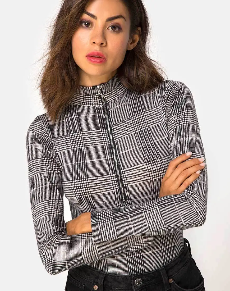 Molaka High Neck Bodice In Charles Check Grey 1