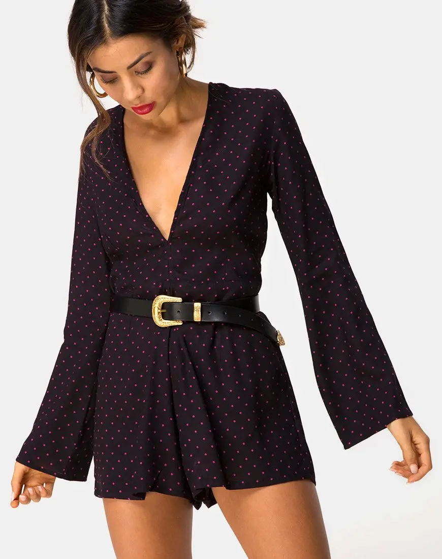 Romeo Longsleeve Playsuit In Cuban Dot Red 1