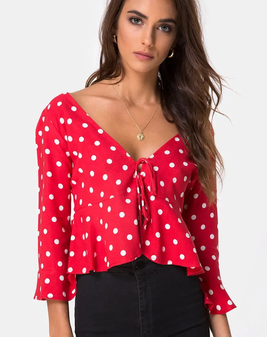 Vinequa Top In Medium Polka Red And White 1